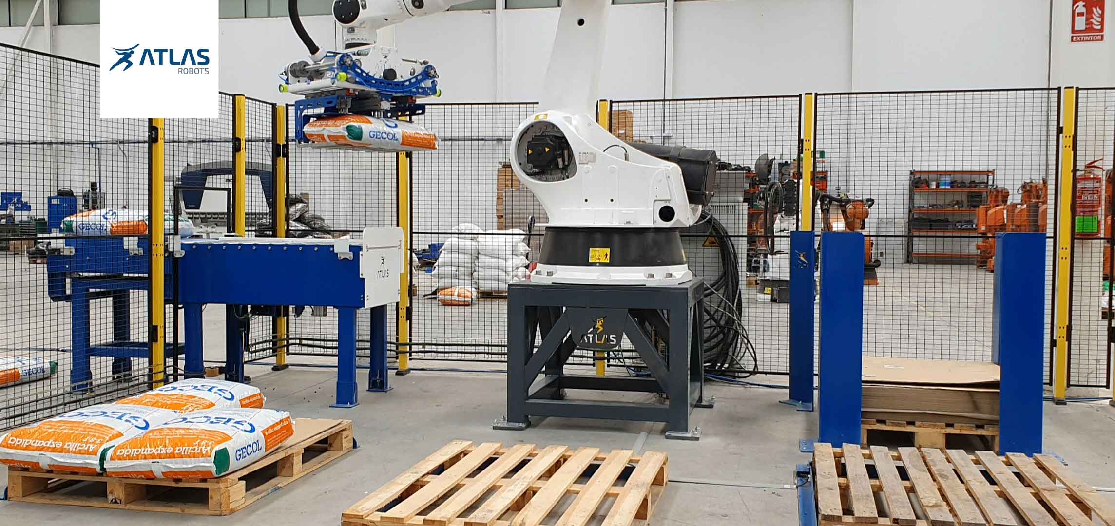 robot industrial paletizador de sacos de arcilla de 25 kg
